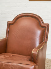 Load image into Gallery viewer, Traditional Leather Bergère Armchair with Nailhead Trim by Baker Furniture co
