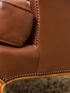 Traditional Leather Bergère Armchair with Nailhead Trim by Baker Furniture co