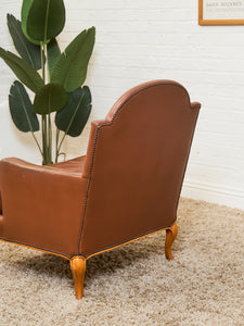 Traditional Leather Bergère Armchair with Nailhead Trim by Baker Furniture co
