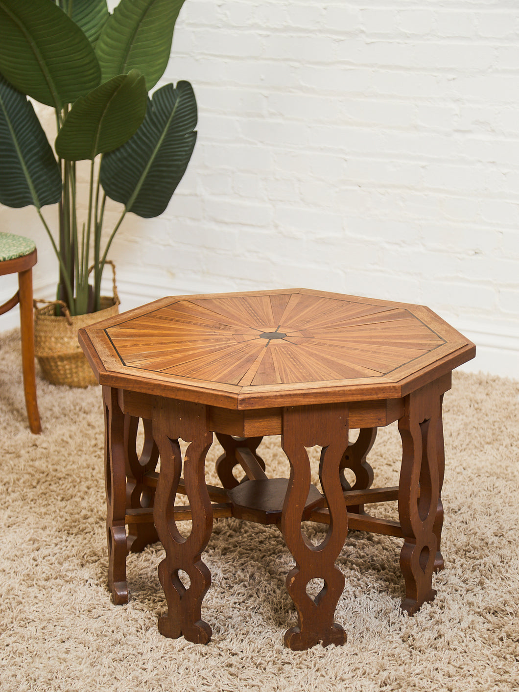 Sunburst Octagon Side Table with Sculpted Legs