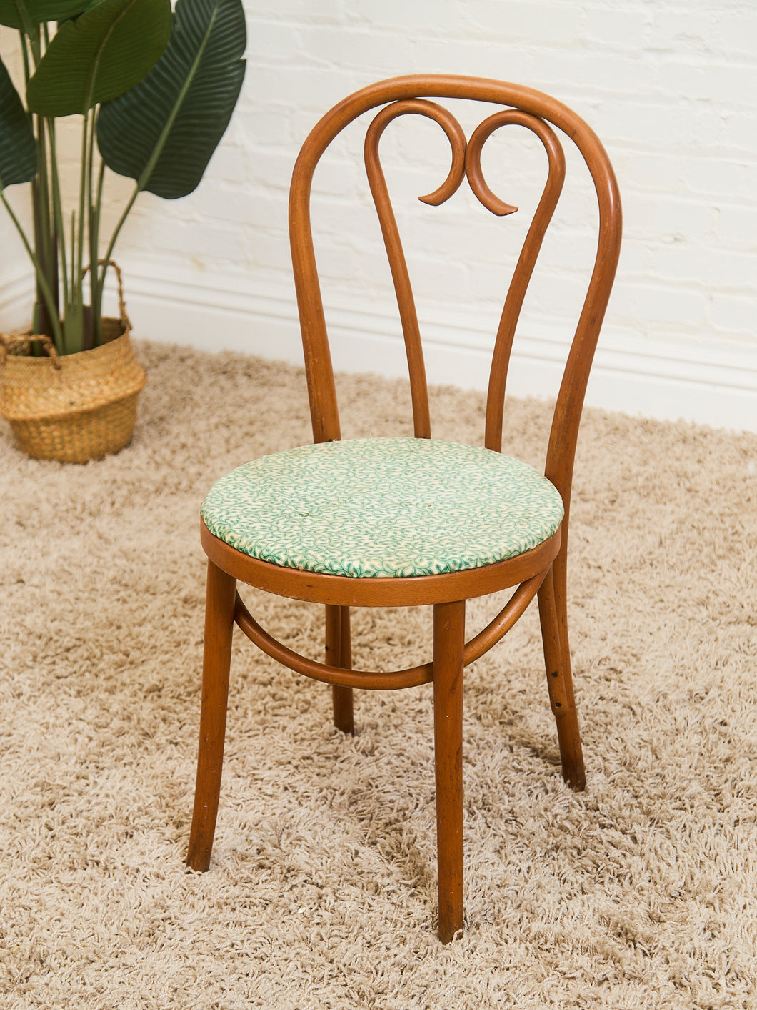 Antique Thonet Chair with Green Upholstery