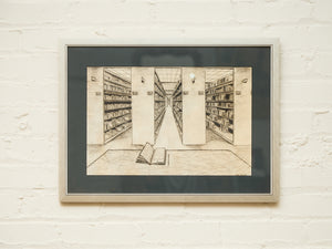 Library Perspective Drawing with Open Book Detail
