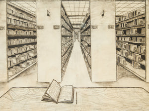 Library Perspective Drawing with Open Book Detail