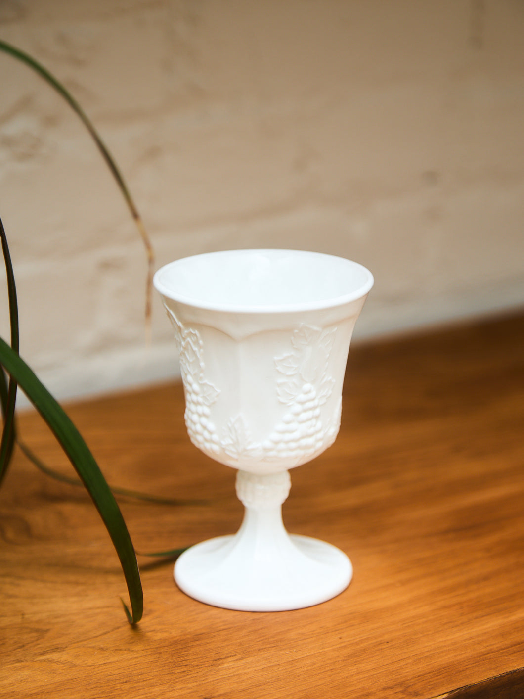 Milk Glass with Grapes Goblet