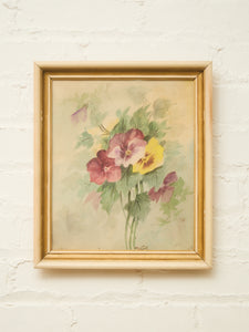 Hand-Painted Pansy Still Life in white and Gold Frame