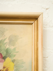 Hand-Painted Pansy Still Life in white and Gold Frame