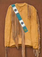 Load image into Gallery viewer, Fringed Buckskin Shirt with Beaded Sash Wall Display
