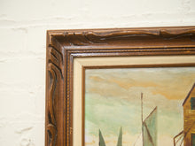 Load image into Gallery viewer, Harbor at Dusk Vintage Coastal Oil Painting

