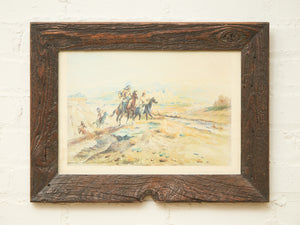 Western Art #02 by Charles M. Russell with Thick wood Rustic Frame