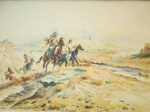 Western Art #02 by Charles M. Russell with Thick wood Rustic Frame