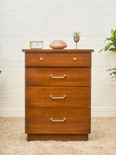 Load image into Gallery viewer, Mid-Century Walnut Tallboy Dresser with Chrome Pulls
