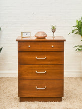 Load image into Gallery viewer, Mid-Century Walnut Tallboy Dresser with Chrome Pulls
