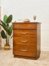 Load image into Gallery viewer, Mid-Century Walnut Tallboy Dresser with Chrome Pulls
