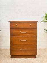 Load image into Gallery viewer, Mid-Century Walnut Tallboy Dresser with Chrome Pulls
