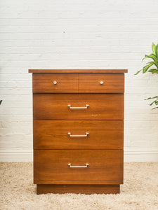 Mid-Century Walnut Tallboy Dresser with Chrome Pulls