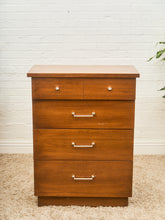 Load image into Gallery viewer, Mid-Century Walnut Tallboy Dresser with Chrome Pulls
