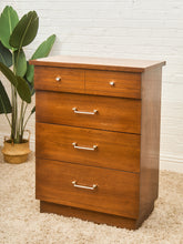 Load image into Gallery viewer, Mid-Century Walnut Tallboy Dresser with Chrome Pulls
