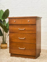 Load image into Gallery viewer, Mid-Century Walnut Tallboy Dresser with Chrome Pulls
