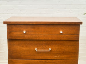 Mid-Century Walnut Tallboy Dresser with Chrome Pulls