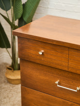 Load image into Gallery viewer, Mid-Century Walnut Tallboy Dresser with Chrome Pulls
