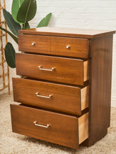Load image into Gallery viewer, Mid-Century Walnut Tallboy Dresser with Chrome Pulls
