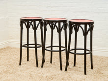 Load image into Gallery viewer, Rare set of 3 Black and Red Orange Thonet Stools
