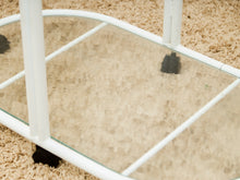 Load image into Gallery viewer, Post Modern Powder-Coated White Rolling Bar Cart with Glass Shelves
