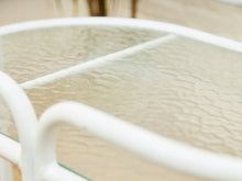 Load image into Gallery viewer, Post Modern Powder-Coated White Rolling Bar Cart with Glass Shelves
