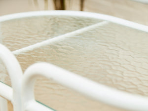 Post Modern Powder-Coated White Rolling Bar Cart with Glass Shelves