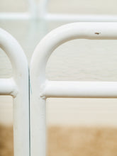 Load image into Gallery viewer, Post Modern Powder-Coated White Rolling Bar Cart with Glass Shelves
