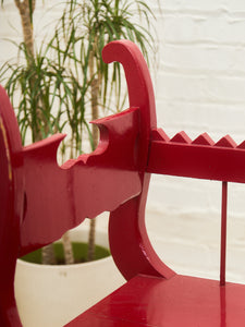Red Lacquered Distressed Neoclassical Settee with Sculptural Silhouette