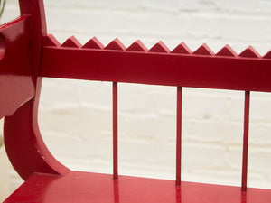 Red Lacquered Distressed Neoclassical Settee with Sculptural Silhouette