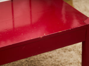 Red Lacquered Distressed Neoclassical Settee with Sculptural Silhouette