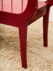 Red Lacquered Distressed Neoclassical Settee with Sculptural Silhouette