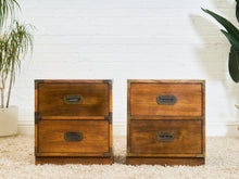 Load image into Gallery viewer, Pair of Vintage Formica Campaign Nightstands

