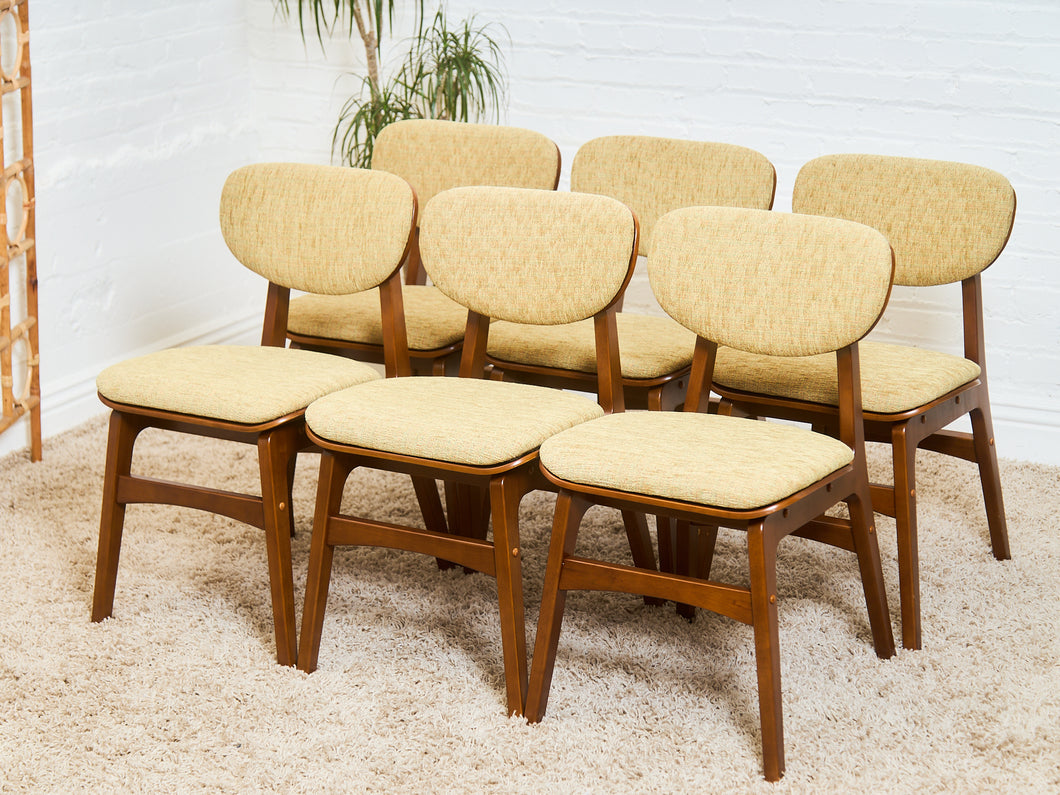 Set of 6 Mid-Century Modern Style Dining Chairs in Green Upholstery