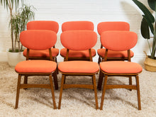 Load image into Gallery viewer, Set of 6 Mid-Century Modern Style Dining Chairs in Burnt Orange Upholstery
