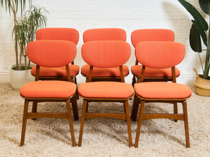 Set of 6 Mid-Century Modern Style Dining Chairs in Burnt Orange Upholstery