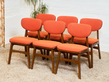 Load image into Gallery viewer, Set of 6 Mid-Century Modern Style Dining Chairs in Burnt Orange Upholstery
