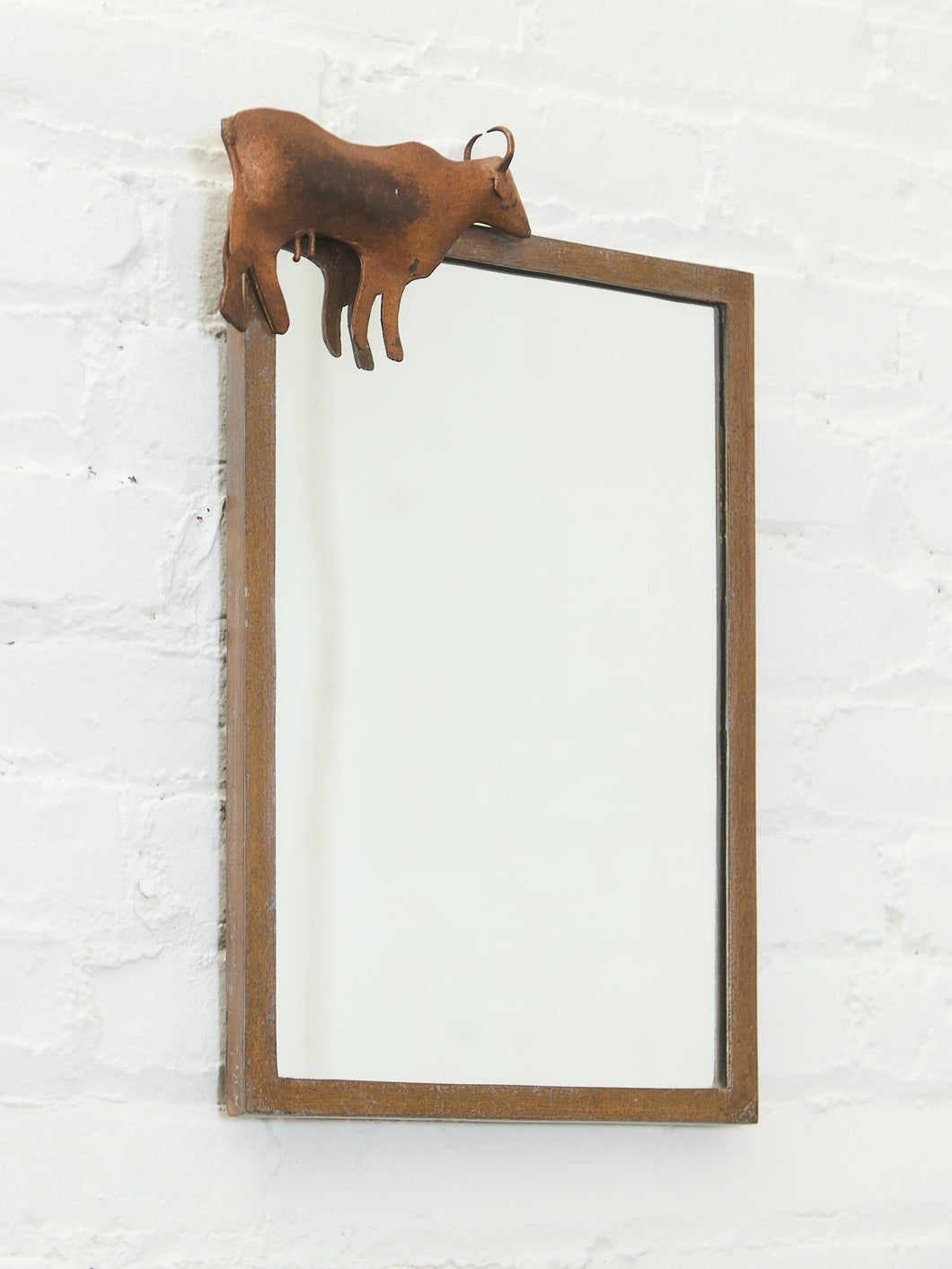 Rustic Western Mirror with Metal Bull Accent