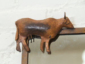 Rustic Western Mirror with Metal Bull Accent