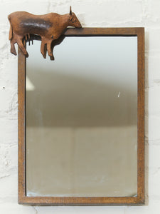 Rustic Western Mirror with Metal Bull Accent