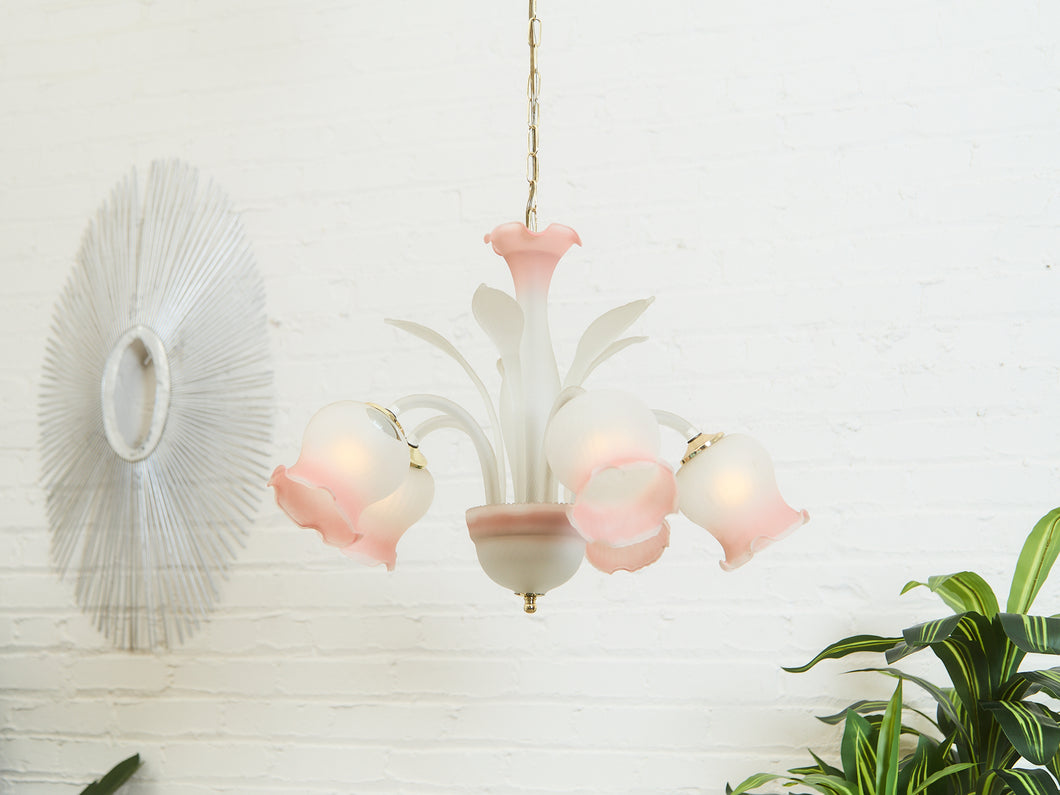 Post Modern Pink Flower Italian Murano Chandelier