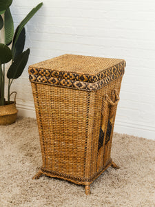 Vintage Woven Wicker Hamper with Handles