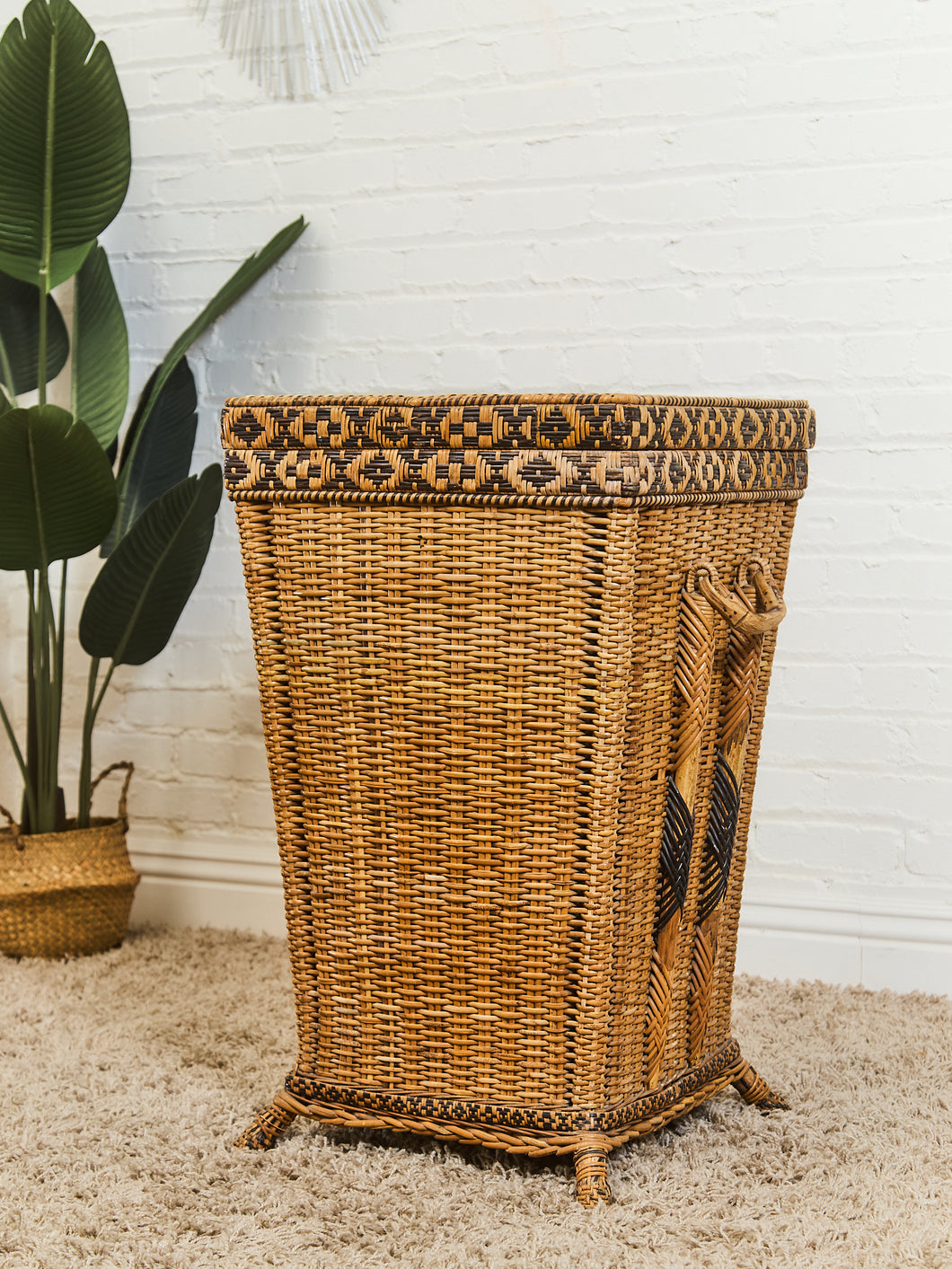 Vintage Woven Wicker Hamper with Handles