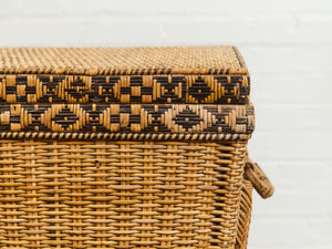 Vintage Woven Wicker Hamper with Handles