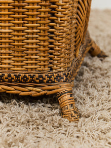 Vintage Woven Wicker Hamper with Handles