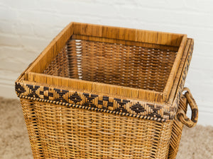 Vintage Woven Wicker Hamper with Handles