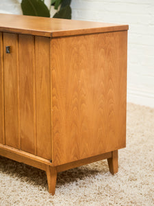 Blonde Pecan Mid-Century Modern Buffet with 3 drawers and Cabinet Storage