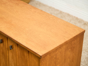 Blonde Pecan Mid-Century Modern Buffet with 3 drawers and Cabinet Storage